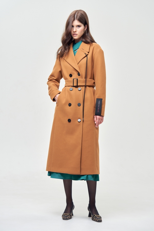 Шерстяное пальто Rossana с поясом в цвете кэмэл арт: 7.2049 A2
